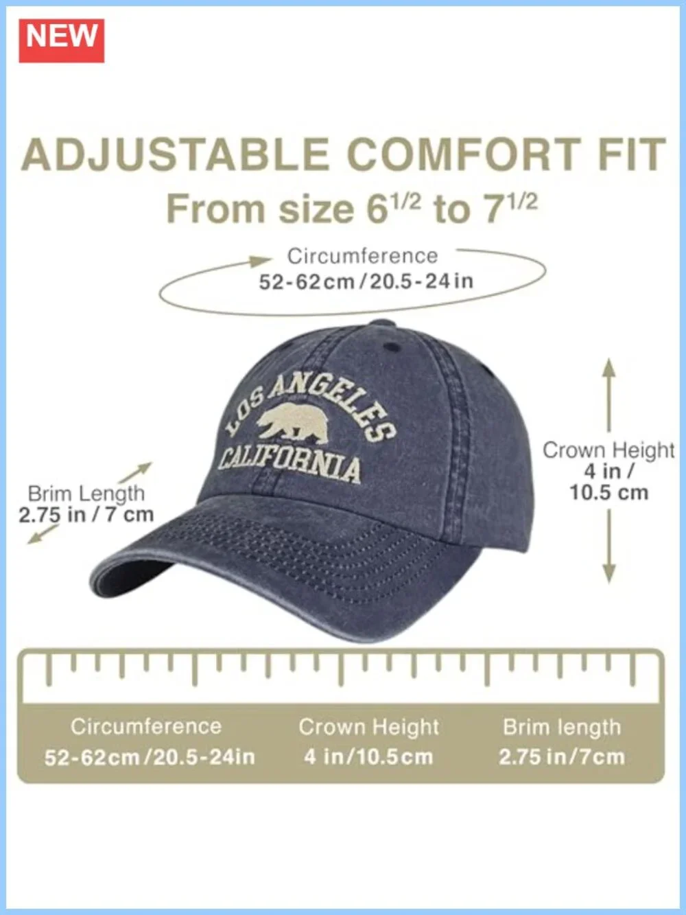 Embroidered Bear Baseball Cap, 100% Cotton Adjustable Dad Hat